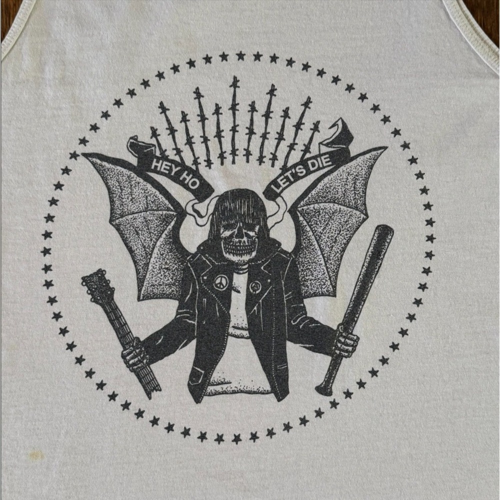 Distressed Punk Skull Tank Top Large Off White Graphic Tee - Picture 2 of 9